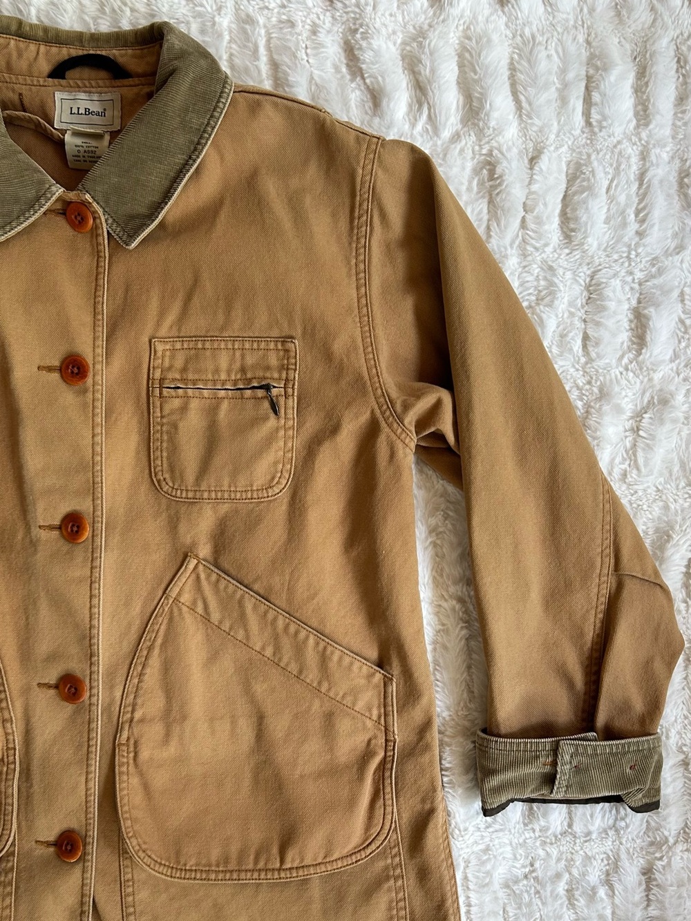 LL Bean Vintage Chore Coat Barn Jacket Tan Womens M - Picture 5 of 10